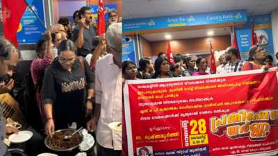 Employees of canara bank in kochi under the befi banner protested against the regional manager39s al.png