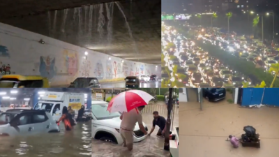 Gurgaon faced chaos as heavy rain submerged roads stalled vehicles and triggered severe traffic jams.png