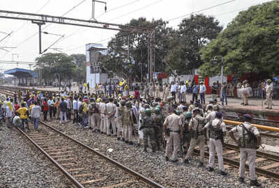 Rail blockade by kurmis underway in jharkhand.jpg