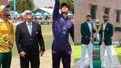 Aiden markram with shan masood and donovan ferreira with gerhard erasmus.jpg