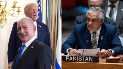 Donald trump and benjamin netanyahu left ishaq dar ap.jpg