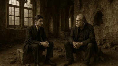 Krasznahorkai and kafka ai image generated by chatgpt.jpg