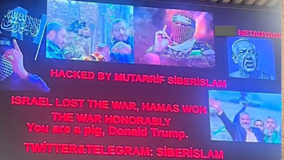 You are a pig trump hackers breach several airports in us canada pro hamas messages flashed.jpg