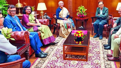 Members of the 16th finance commission led by chairman arvind panagariya with finance minister nirma.png