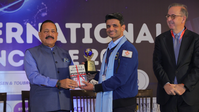Space minister jitendra singh felicitating indian astronaut gp capt shubhanshu shukla at the india i.png
