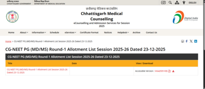 Chhattisgarh neet pg counselling 2025 round 1 seat allotment result released direct link to download.png