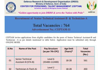Drdo ceptam 11 recruitment 2025 registration window opens tomorrow for 764 posts check eligibility a.png