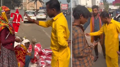 Group of men harass street vendors selling santa caps in puri.jpg