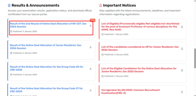 Aiims ini cet january 2026 counselling round 2 seat allotment result released direct link to downloa.png