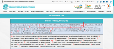 Cbse drq answer key 2026 released for group a b c posts check direct link and steps to raise objecti.png