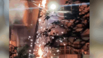 A devastating fire originating from an ev charging point rapidly engulfed a three storey house in in.gif