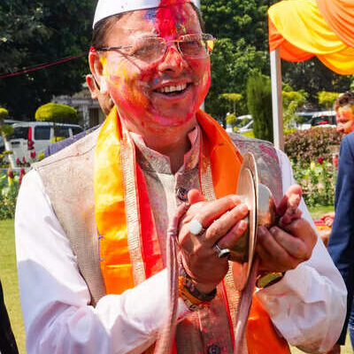 Dehradun mar 04 ani uttarakhand chief minister pushkar singh dhami celebrate.jpg