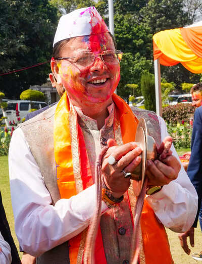 Dehradun mar 04 ani uttarakhand chief minister pushkar singh dhami celebrate.jpg