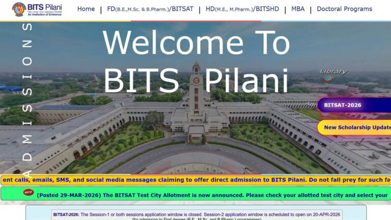 Bitsat Slot Booking: BITSAT 2026 city allotment released; slot booking window open till March 31