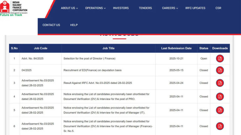 IRFC recruitment 2026 begins April 4 with online applications open until May 1 for posts