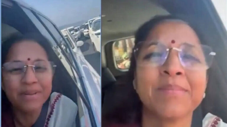Watch: Supriya Sule stuck in massive Mumbai–Pune Expressway jam, misses Maharashtra Day event